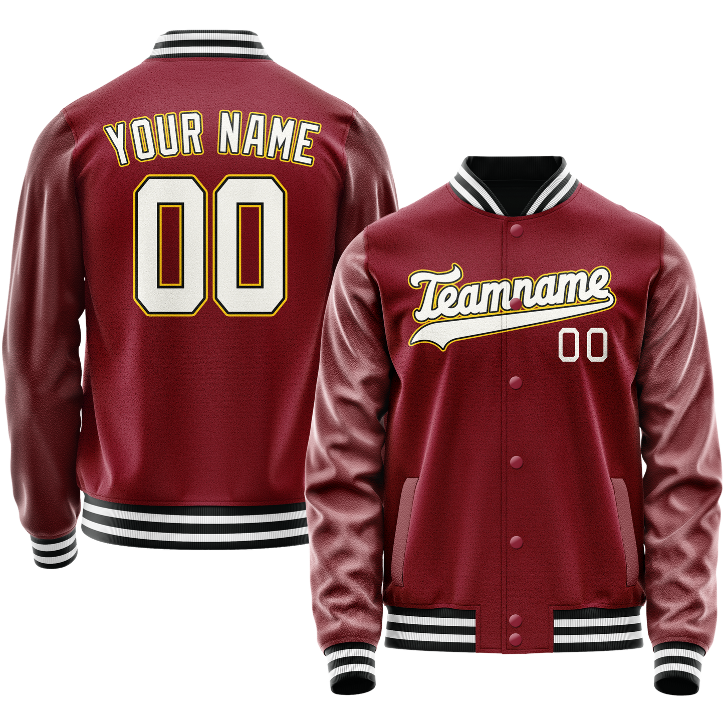 Custom Crimson White Solid Color Varsity Letterman Jacket