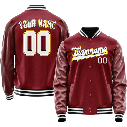 Custom Crimson White Solid Color Varsity Letterman Jacket
