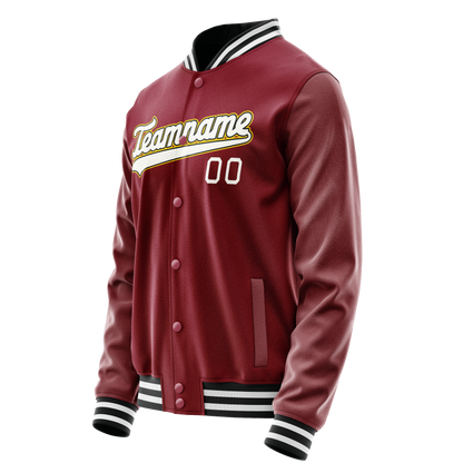 Custom Crimson White Solid Color Varsity Letterman Jacket