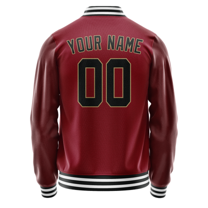 Custom Crimson Black Solid Color Varsity Letterman Jacket