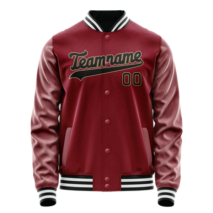 Custom Crimson Black Solid Color Varsity Letterman Jacket