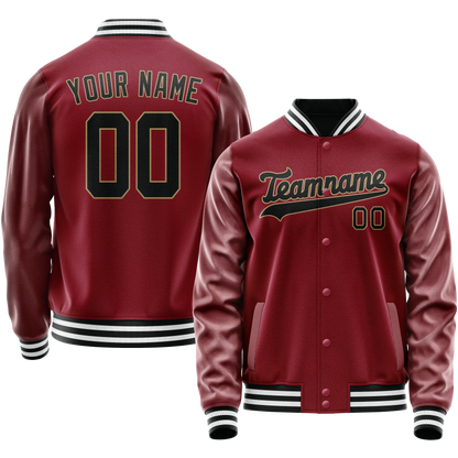 Custom Crimson Black Solid Color Varsity Letterman Jacket