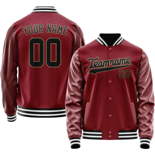 Custom Crimson Black Solid Color Varsity Letterman Jacket