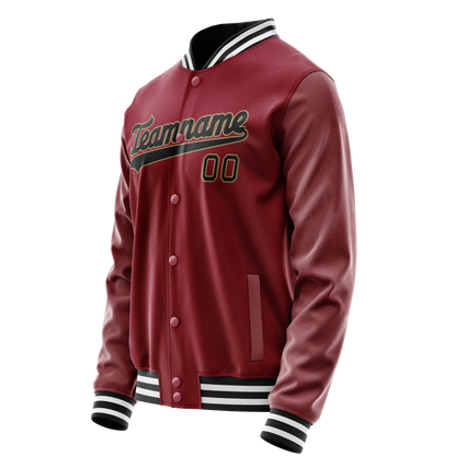Custom Crimson Black Solid Color Varsity Letterman Jacket