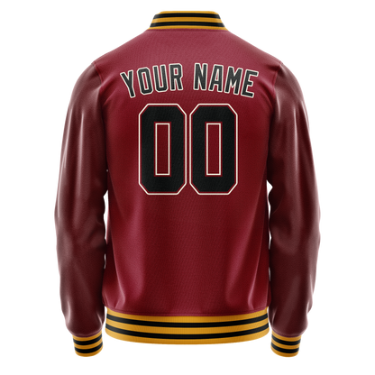 Custom Crimson Black Solid Color Varsity Letterman Jacket