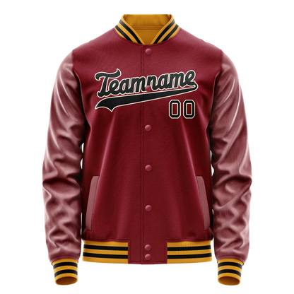 Custom Crimson Black Solid Color Varsity Letterman Jacket