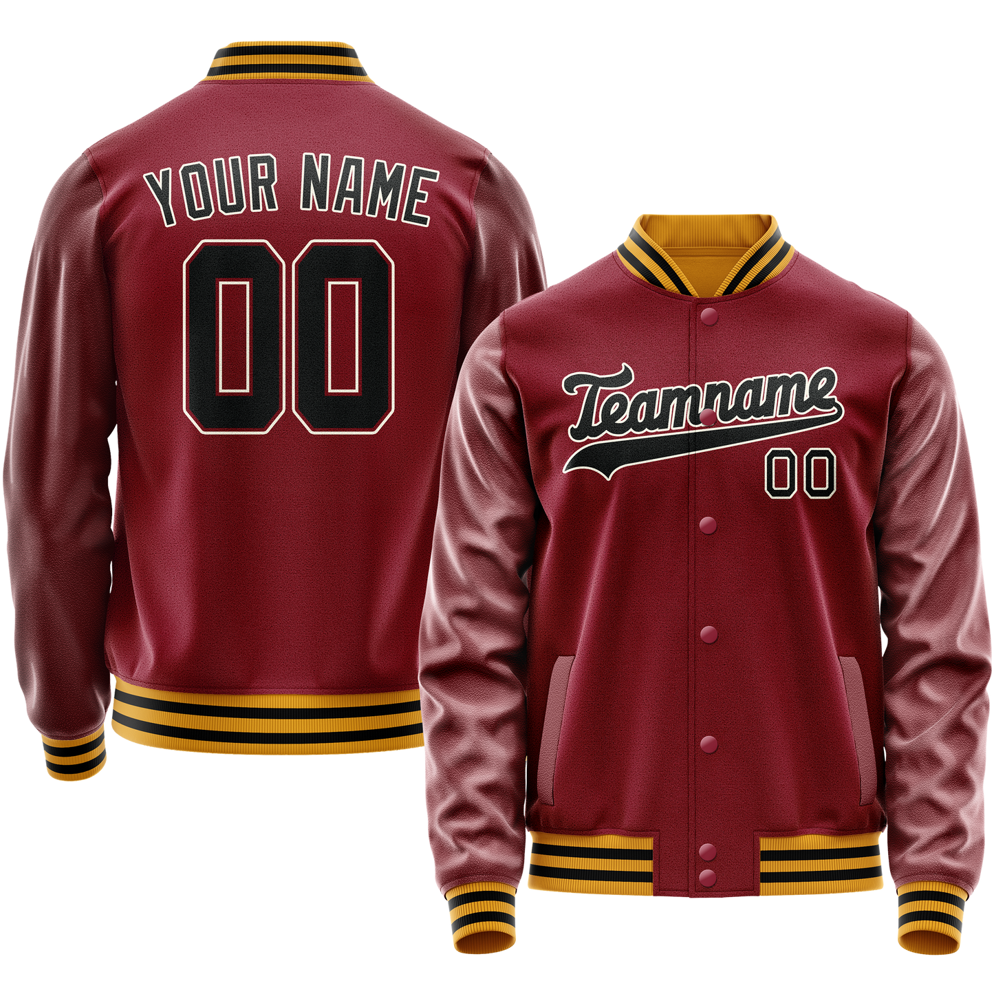 Custom Crimson Black Solid Color Varsity Letterman Jacket