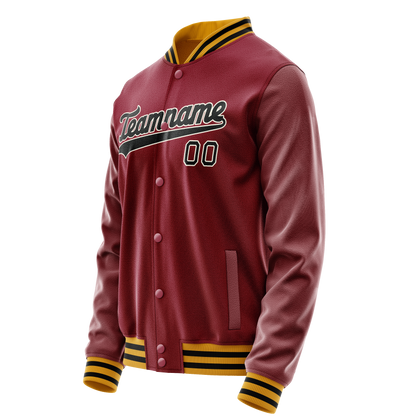 Custom Crimson Black Solid Color Varsity Letterman Jacket