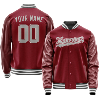 Custom Crimson Gray Solid Color Varsity Letterman Jacket