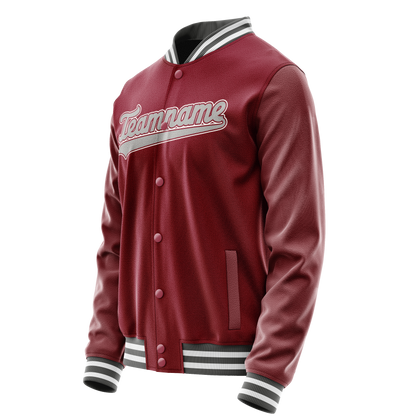 Custom Crimson Gray Solid Color Varsity Letterman Jacket