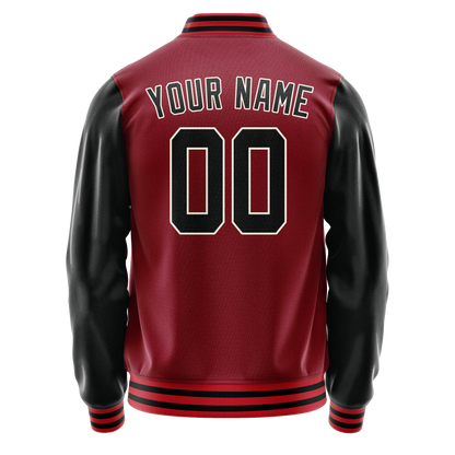 Custom Crimson Black Solid Color Varsity Letterman Jacket