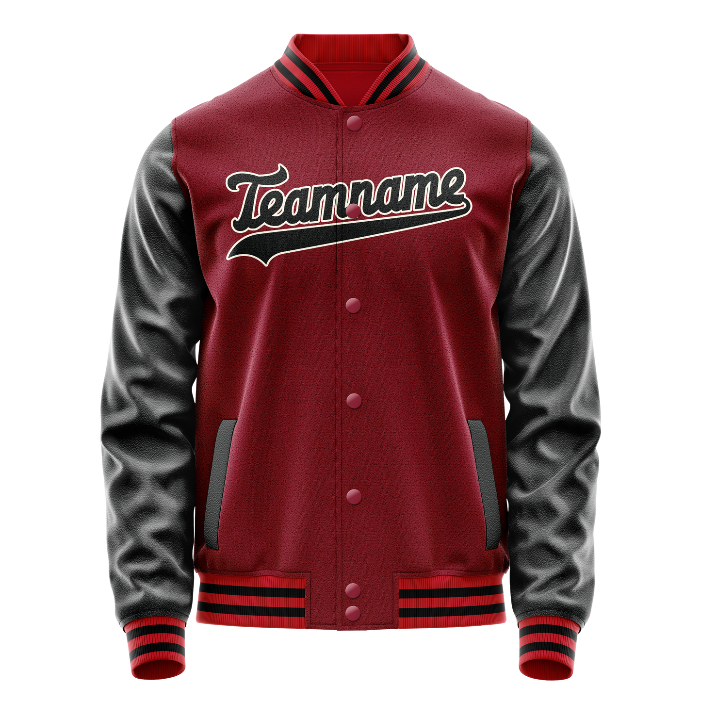 Custom Crimson Black Solid Color Varsity Letterman Jacket