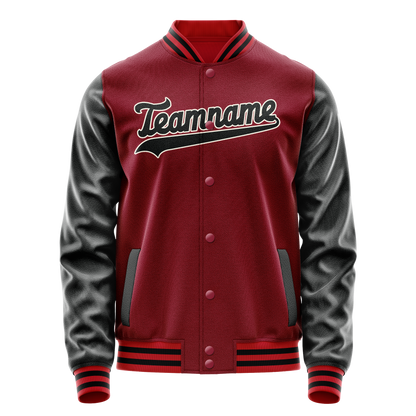 Custom Crimson Black Solid Color Varsity Letterman Jacket