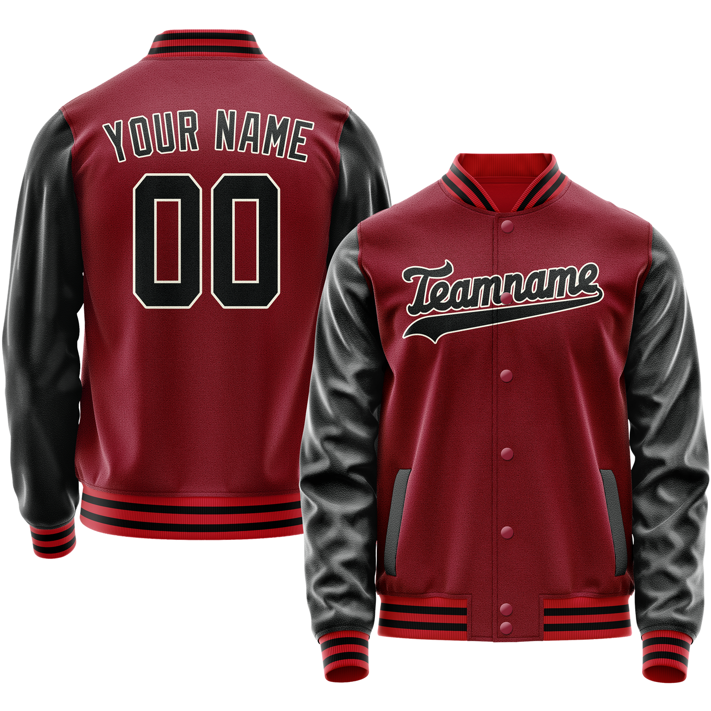 Custom Crimson Black Solid Color Varsity Letterman Jacket
