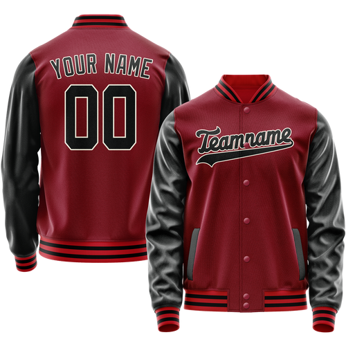 Custom Crimson Black Solid Color Varsity Letterman Jacket