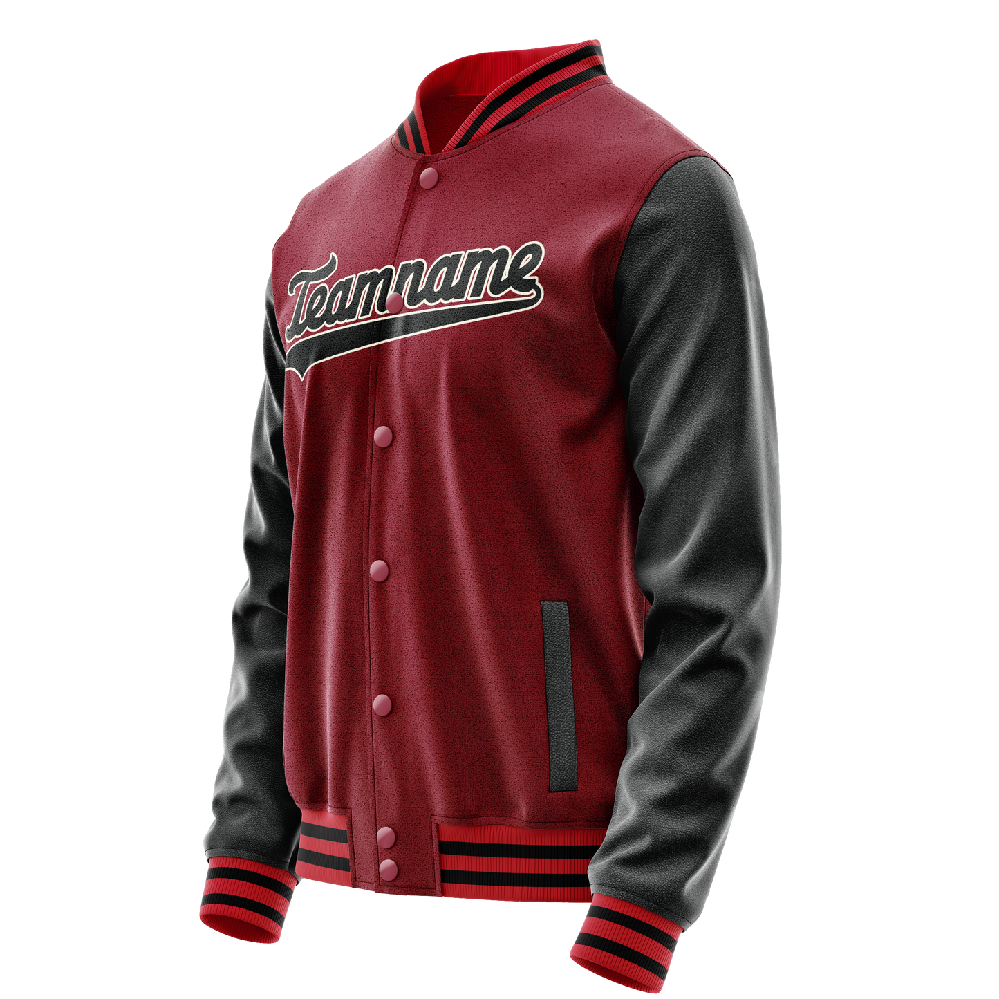 Custom Crimson Black Solid Color Varsity Letterman Jacket