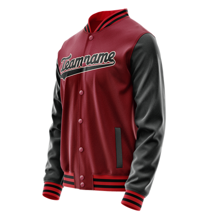 Custom Crimson Black Solid Color Varsity Letterman Jacket