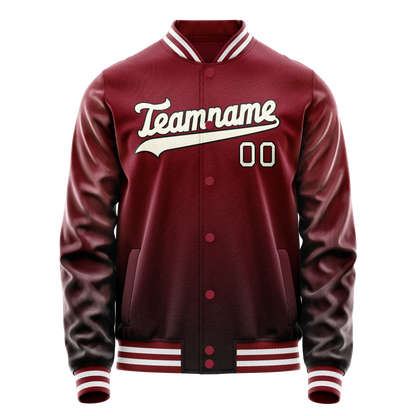 Custom Crimson Cream Solid Color Varsity Letterman Jacket
