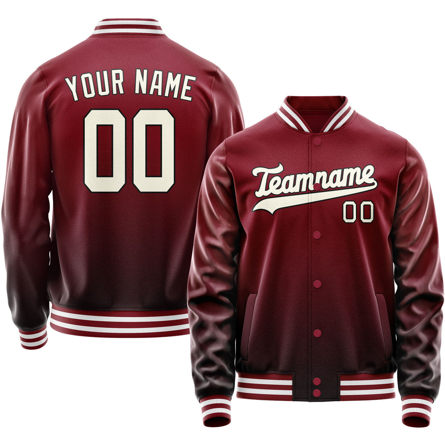 Custom Crimson Cream Solid Color Varsity Letterman Jacket