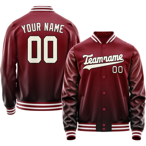 Custom Crimson Cream Solid Color Varsity Letterman Jacket