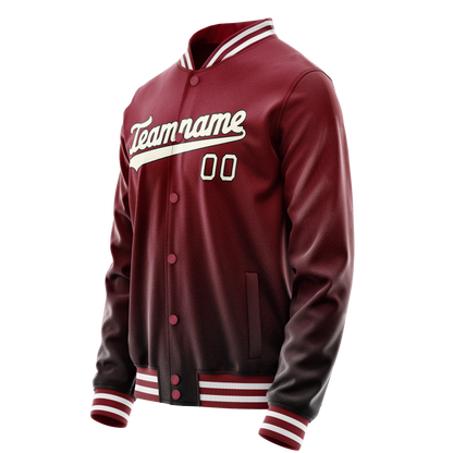 Custom Crimson Cream Solid Color Varsity Letterman Jacket