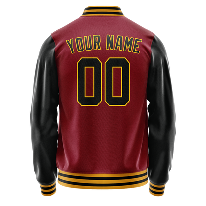 Custom Crimson Black Solid Color Varsity Letterman Jacket