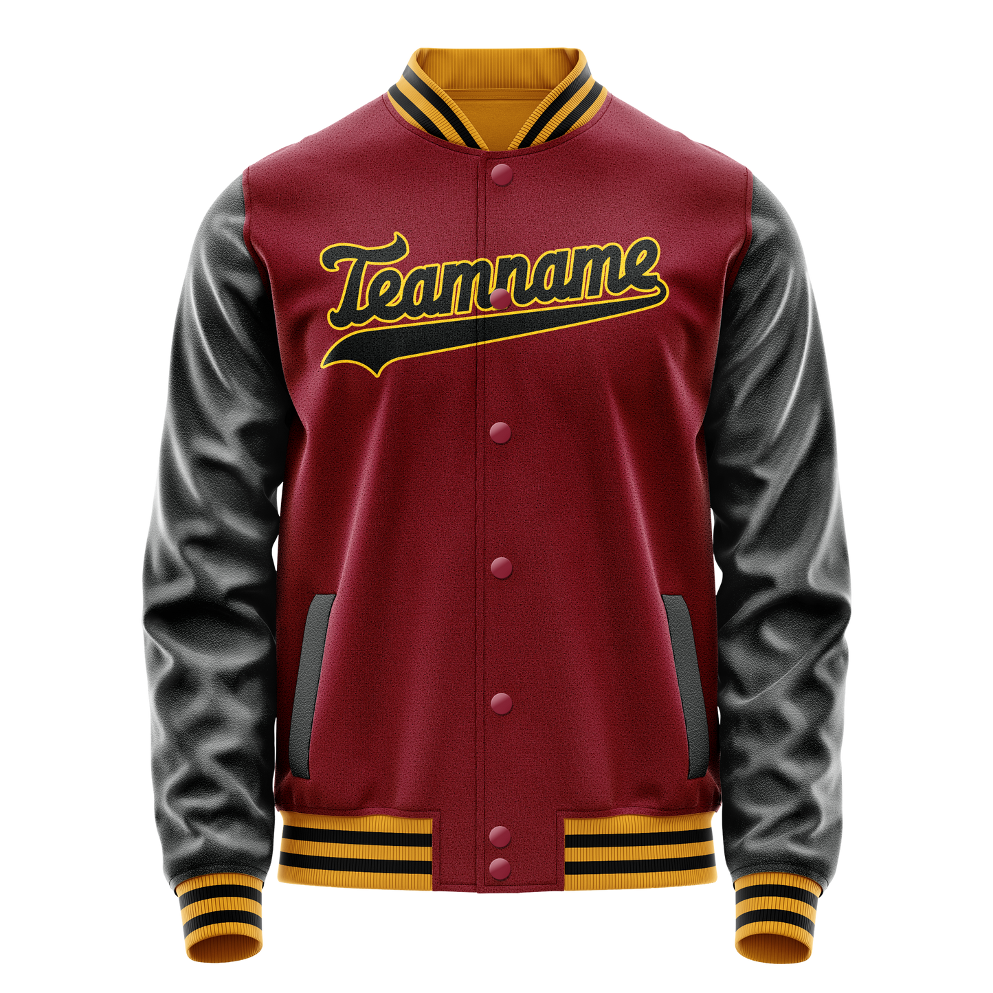 Custom Crimson Black Solid Color Varsity Letterman Jacket