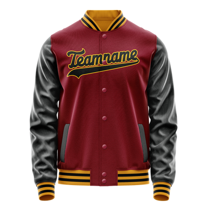 Custom Crimson Black Solid Color Varsity Letterman Jacket