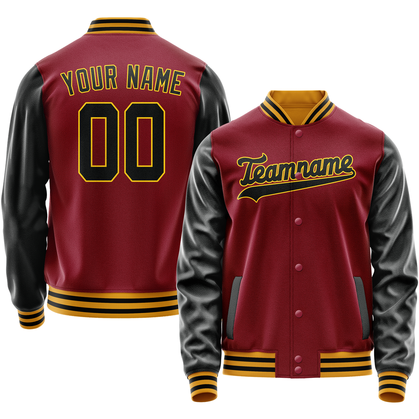 Custom Crimson Black Solid Color Varsity Letterman Jacket