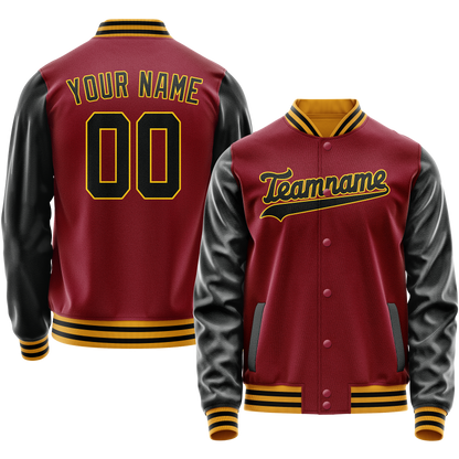 Custom Crimson Black Solid Color Varsity Letterman Jacket
