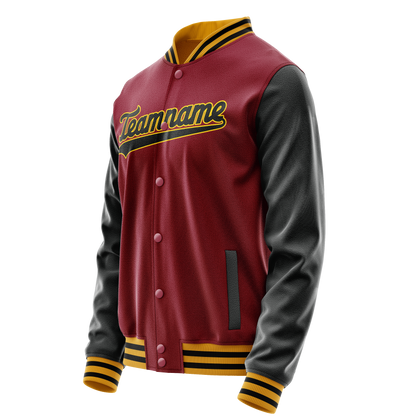 Custom Crimson Black Solid Color Varsity Letterman Jacket