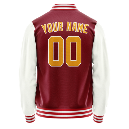 Custom Crimson White Solid Color Varsity Letterman Jacket
