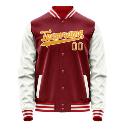 Custom Crimson White Solid Color Varsity Letterman Jacket