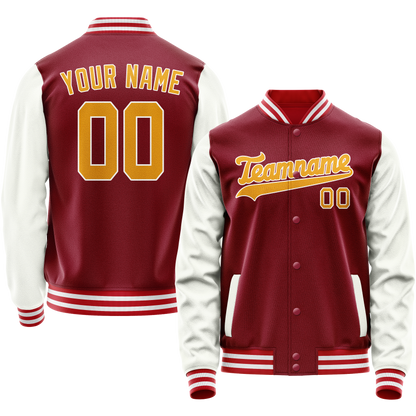 Custom Crimson White Solid Color Varsity Letterman Jacket