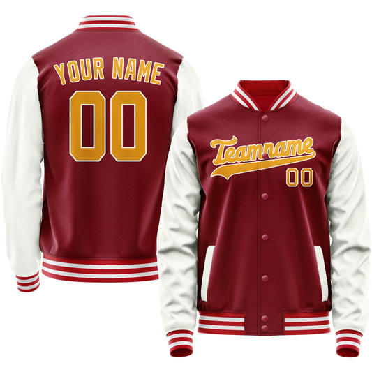 Custom Crimson White Solid Color Varsity Letterman Jacket