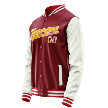 Custom Crimson White Solid Color Varsity Letterman Jacket
