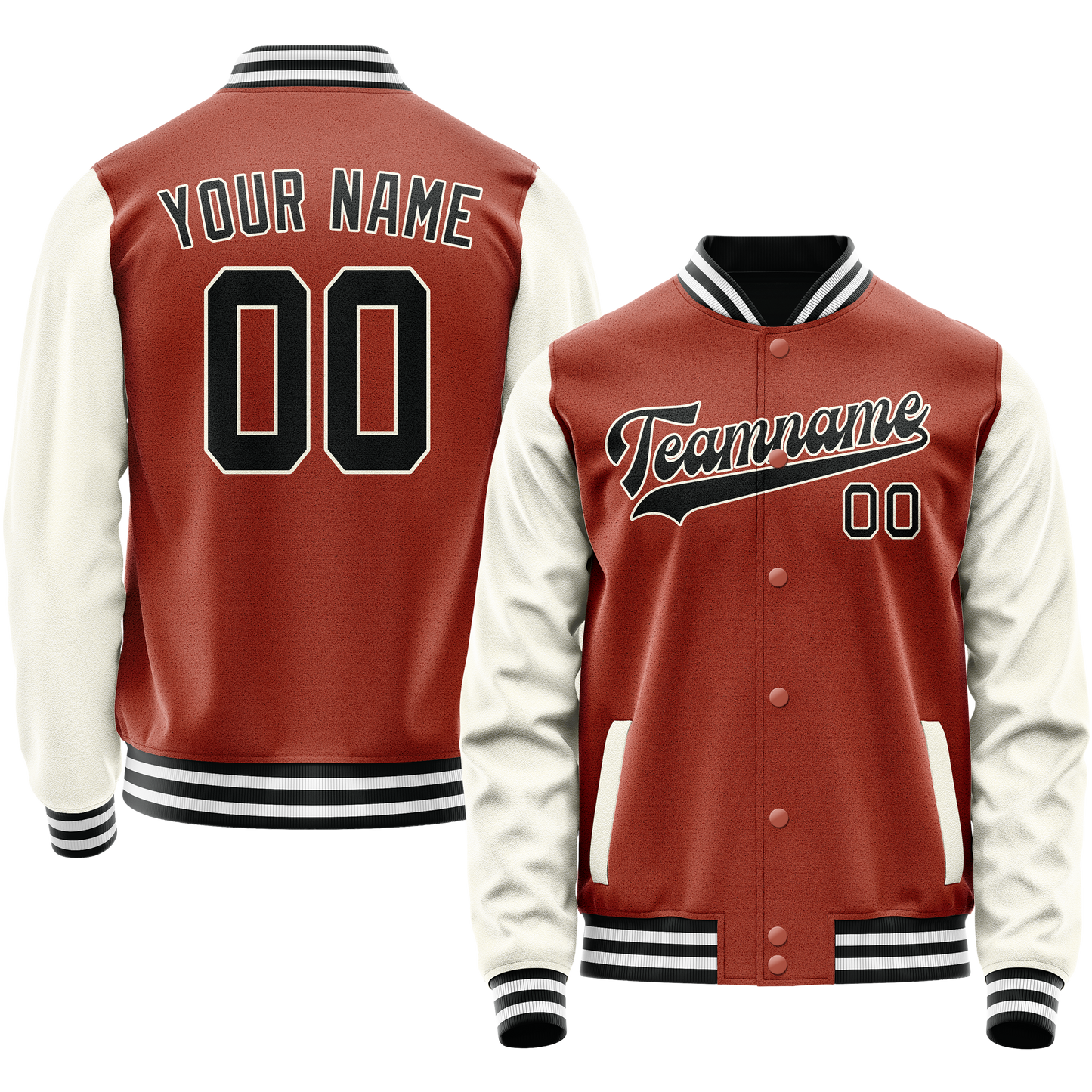 Custom Texas-Orange Cream Solid Color Varsity Letterman Jacket