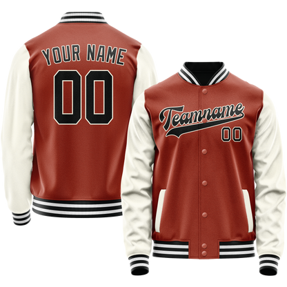 Custom Texas-Orange Cream Solid Color Varsity Letterman Jacket