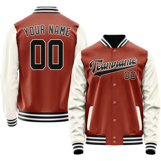 Custom Texas-Orange Cream Solid Color Varsity Letterman Jacket