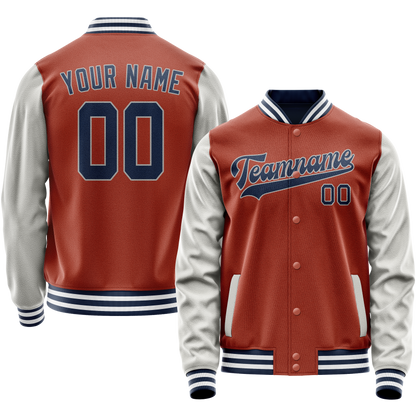 Custom Texas-Orange Gray Solid Color Varsity Letterman Jacket