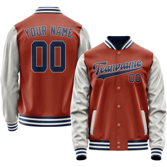 Custom Texas-Orange Gray Solid Color Varsity Letterman Jacket