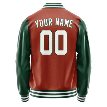 Custom Texas-Orange Kelly-Green Solid Color Varsity Letterman Jacket