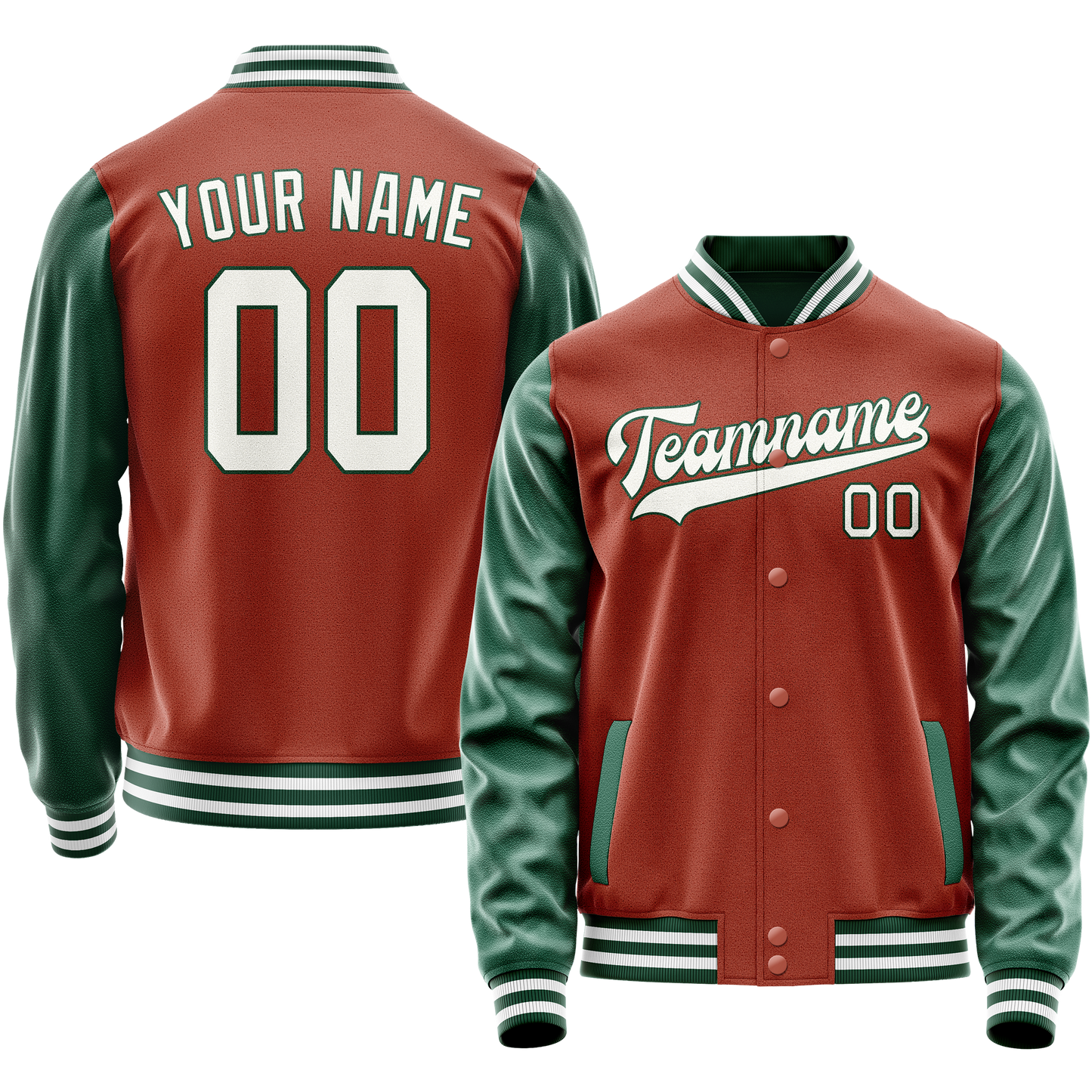 Custom Texas-Orange Kelly-Green Solid Color Varsity Letterman Jacket
