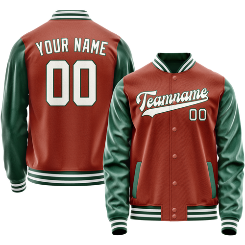Custom Texas-Orange Kelly-Green Solid Color Varsity Letterman Jacket