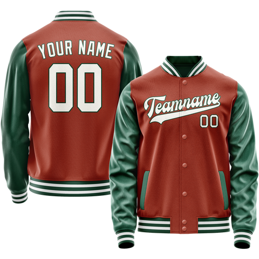 Custom Texas-Orange Kelly-Green Solid Color Varsity Letterman Jacket