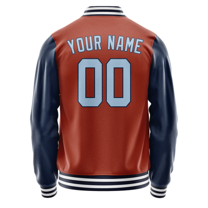 Custom Texas-Orange Navy Solid Color Varsity Letterman Jacket