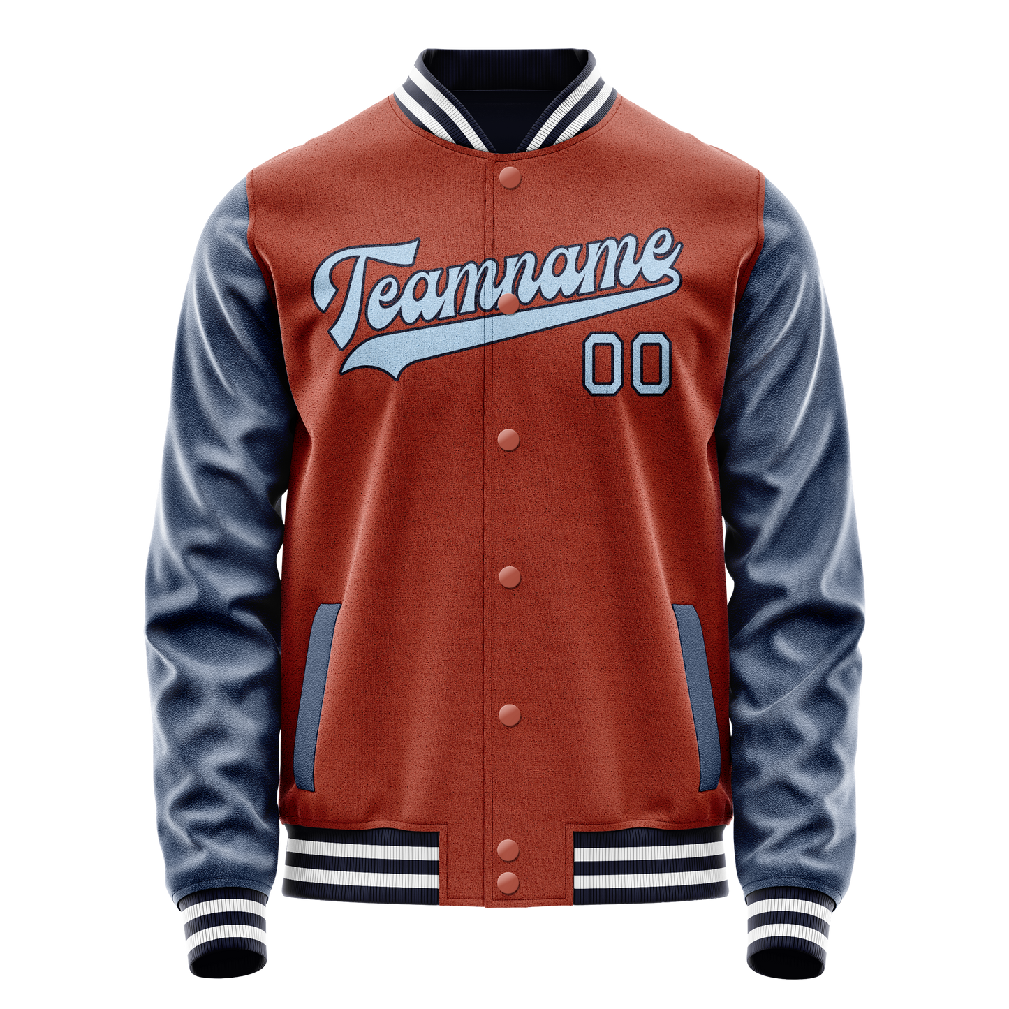 Custom Texas-Orange Navy Solid Color Varsity Letterman Jacket