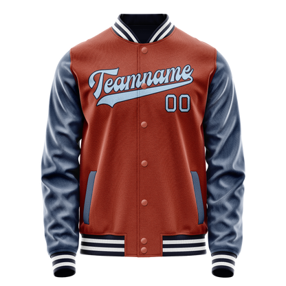 Custom Texas-Orange Navy Solid Color Varsity Letterman Jacket