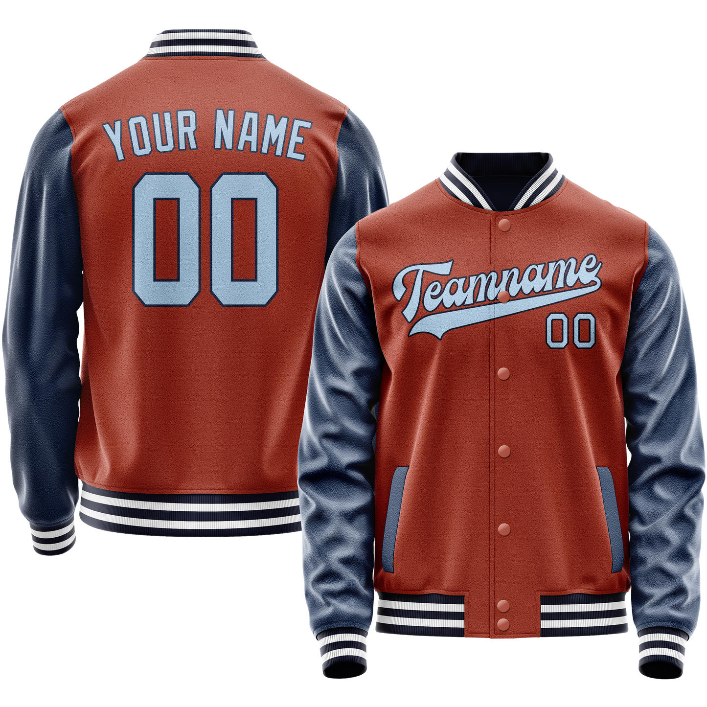 Custom Texas-Orange Navy Solid Color Varsity Letterman Jacket