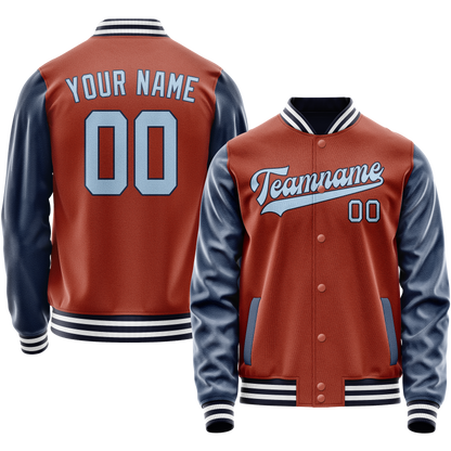 Custom Texas-Orange Navy Solid Color Varsity Letterman Jacket
